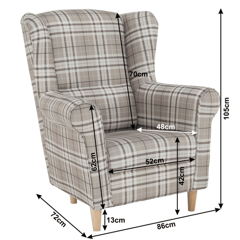 Füles fotel, szövet barna kocka, CHARLOT