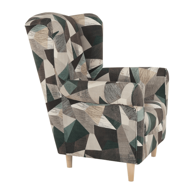 Füles fotel, szövet barna-zöld minta, CHARLOT