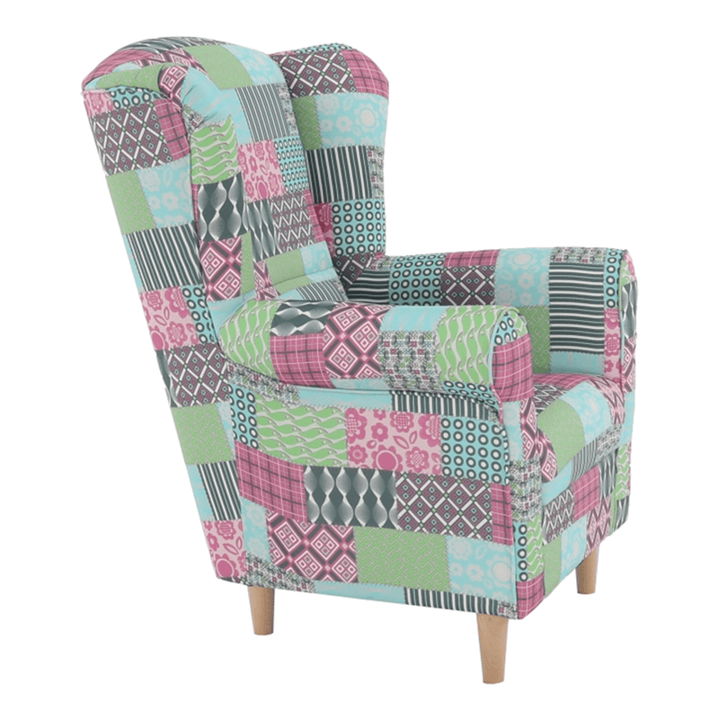 Füles fotel, szövet patchwork, CHARLOT