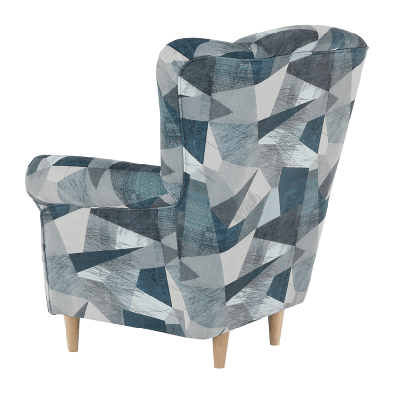 Füles fotel, szövet szürke-kék minta, CHARLOT