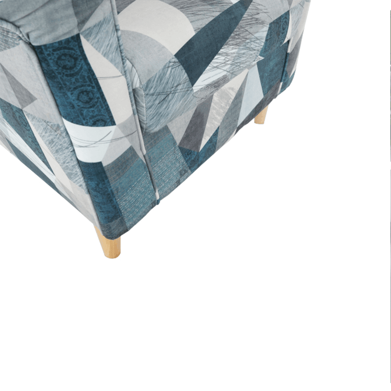 Füles fotel, szövet szürke-kék minta, CHARLOT