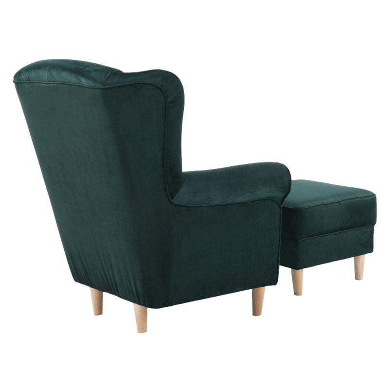 Füles fotel puffal, szövet smaragd, ASTRID