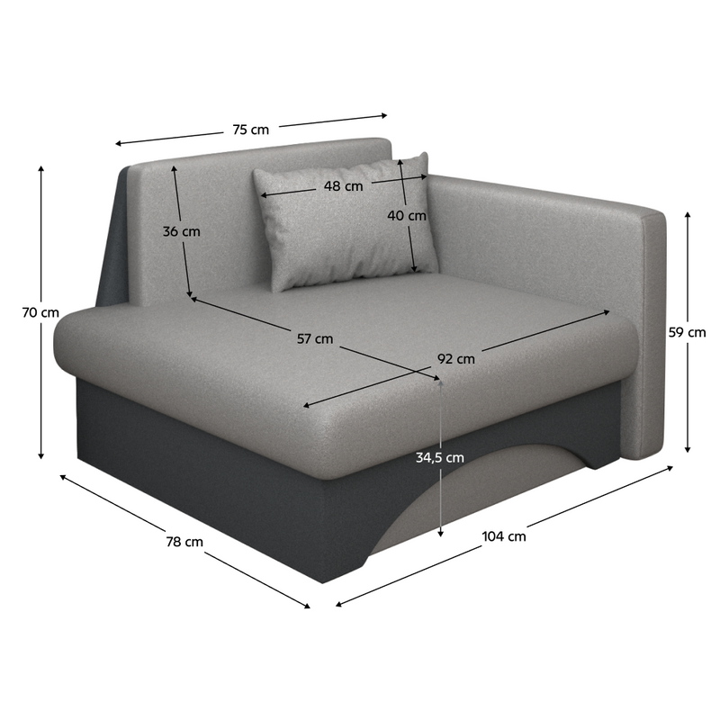 Kinyitható fotel, szürke/sötétszürke, KUBOŠ NEW UNI