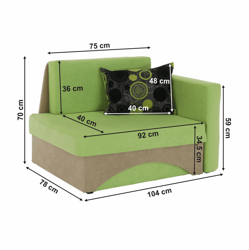Kanapé fotel ágyfunkcióval, zöld+bézs színű, jobb oldali kivitel, KUBOS