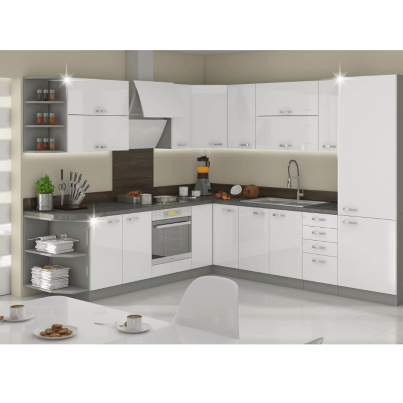 Felsőszekrény, fehér extra magasfényű/szürke, PRADO 80 GU-72