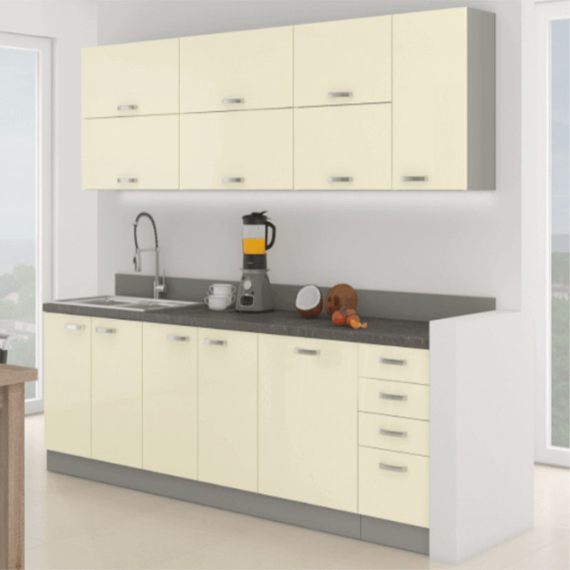 Konyhabútor, bézs extra magas fényű/szürke, PRADO