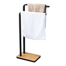 Törölközőtartó, fekete fém/bambusz, LABAV