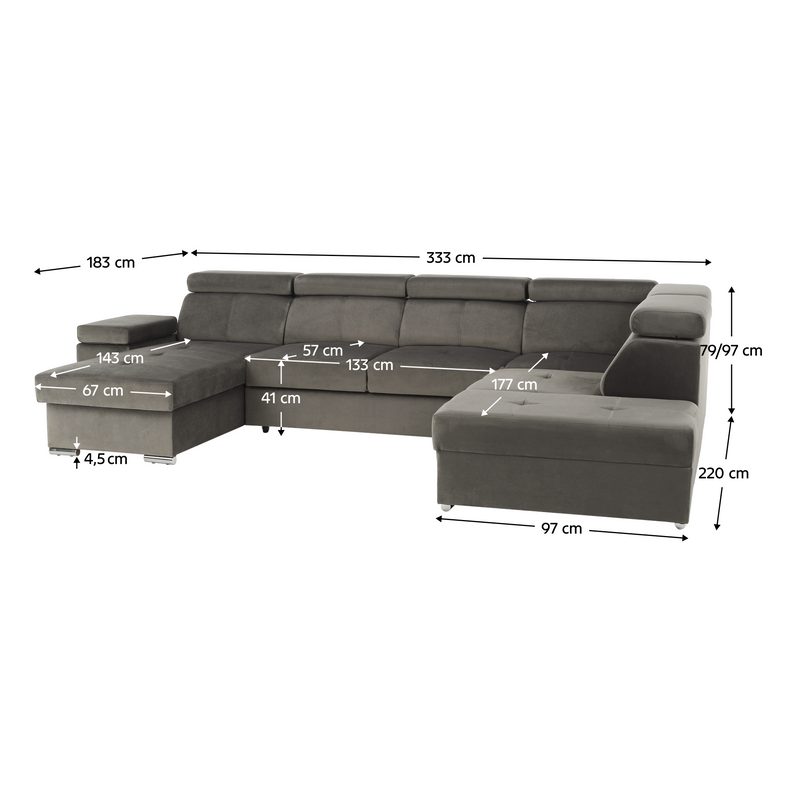 Ülőgarnitúra, szürkésbarna taupe, balos, LAMORA U