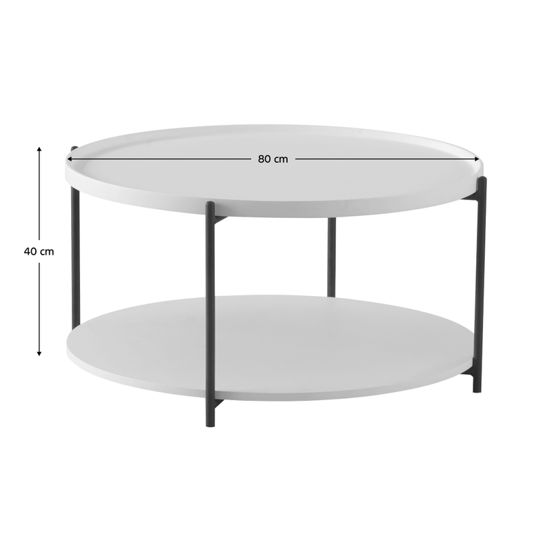 Dohánytóasztal, fehér/fekete, LAPIS