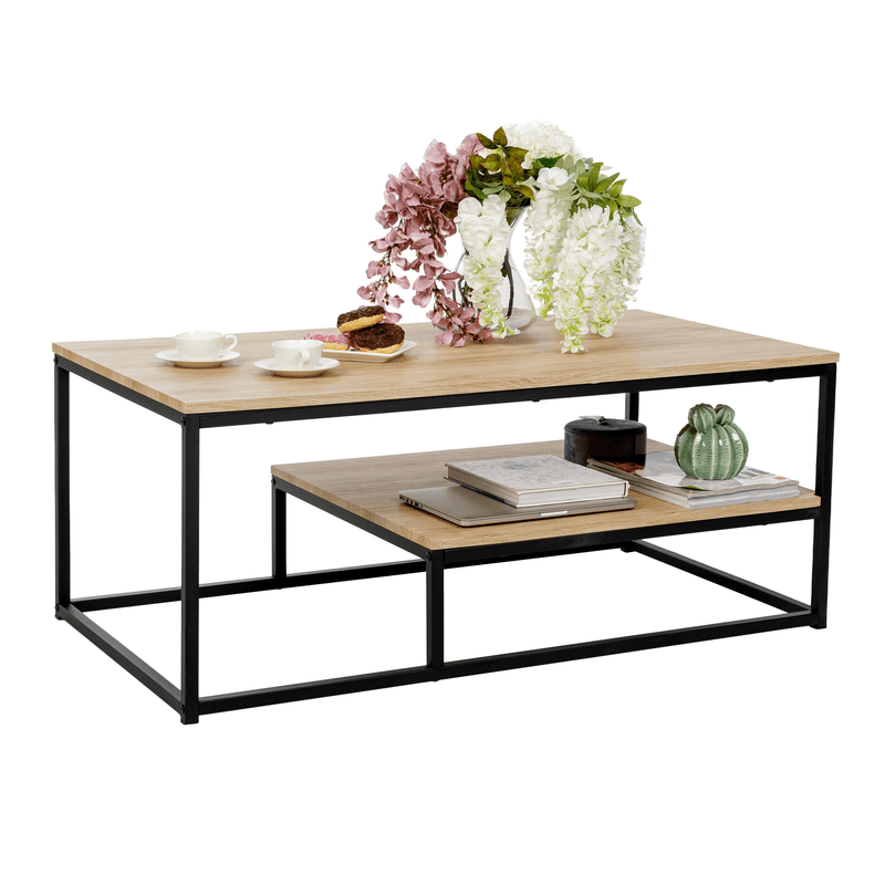 Dohányzóasztal, világos tölgy/fekete, LARON