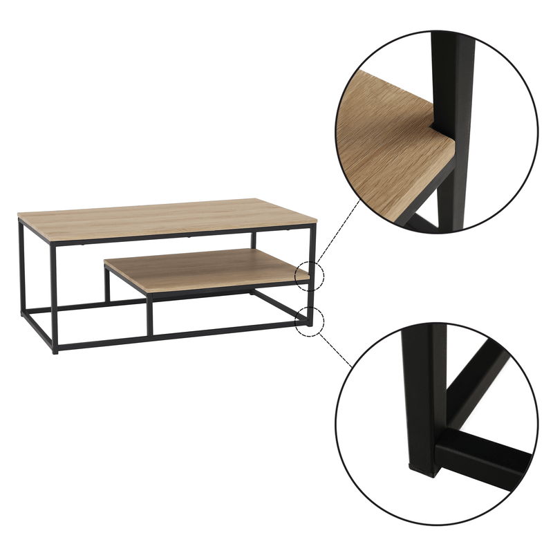 Dohányzóasztal, világos tölgy/fekete, LARON