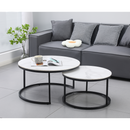 Dohányzóasztalok, 2 db-os szett, fehér márvány/fekete acél, LASTRO