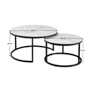 Dohányzóasztalok, 2 db-os szett, fehér márvány/fekete acél, LASTRO