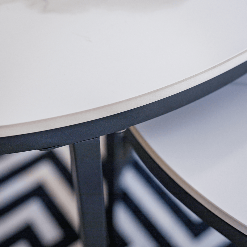 Dohányzóasztalok, 2 db-os szett, fehér márvány/fekete acél, LASTRO