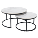 Dohányzóasztalok, 2 db-os szett, fehér márvány/fekete acél, LASTRO