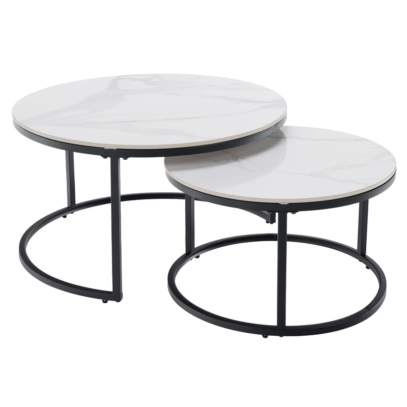 Dohányzóasztalok, 2 db-os szett, fehér márvány/fekete acél, LASTRO