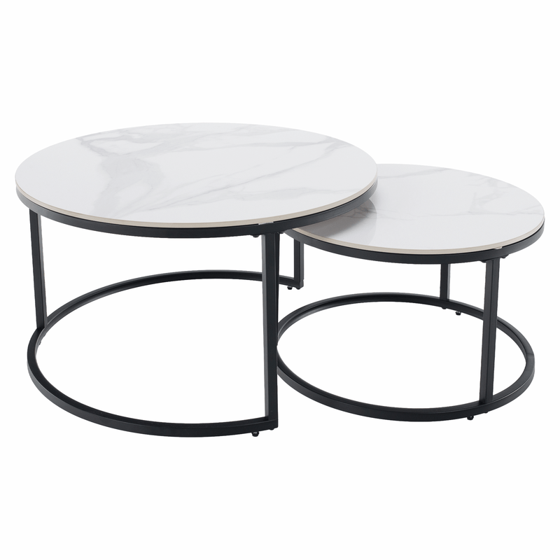 Dohányzóasztalok, 2 db-os szett, fehér márvány/fekete acél, LASTRO