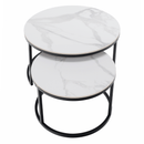 Dohányzóasztalok, 2 db-os szett, fehér márvány/fekete acél, LASTRO