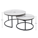 Dohányzóasztalok, 2 db-os szett, fehér márvány/fekete acél, LASTRO