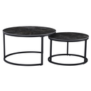 Dohányzóasztalok, 2 db-os szett, fekete márvány/fekete acél, LASTRO