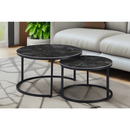 Dohányzóasztalok, 2 db-os szett, fekete márvány/fekete acél, LASTRO