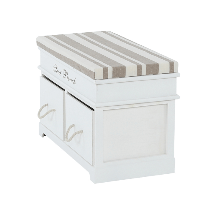 Lóca párnával, 2 fiók, fehér/világosbarna, SEAT BENCH 1 NEW