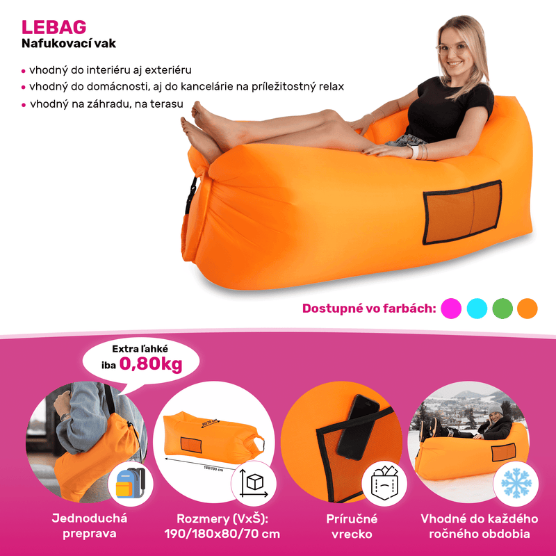 Felfújható babzsák/lazy bag, kék, LEBAG