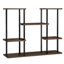 Fém virágtartó állvány, fekete/rusztikus fa, LEDER