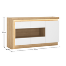 Komód LYOK02,  riviera tölgyfa/fehér extra magasfényű, LEONARDO