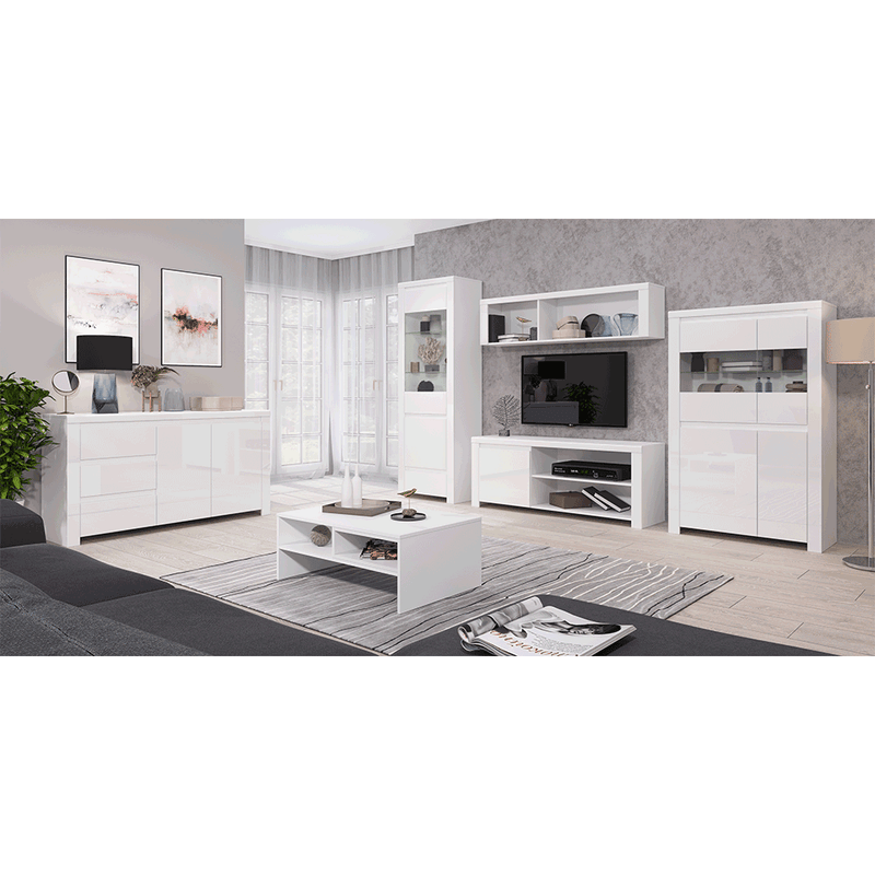 TV asztal 1D/160, fehér fényes, LINDY