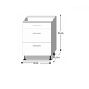 Alsószekrény három fiókkal D60, fehér magas fényű HG, LINE