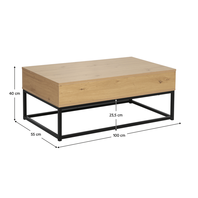 Dohányzóasztal, tölgy/fekete, LIVINA