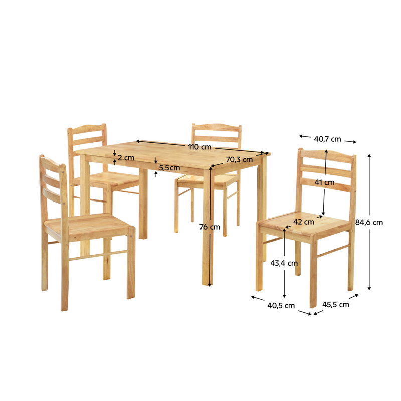 Étkezőgarnitúra 1+4, tömör fa, természetes, LOAK