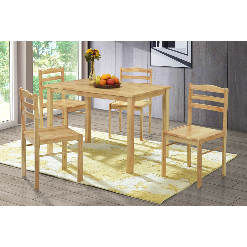 Étkezőgarnitúra 1+4, tömör fa, természetes, LOAK