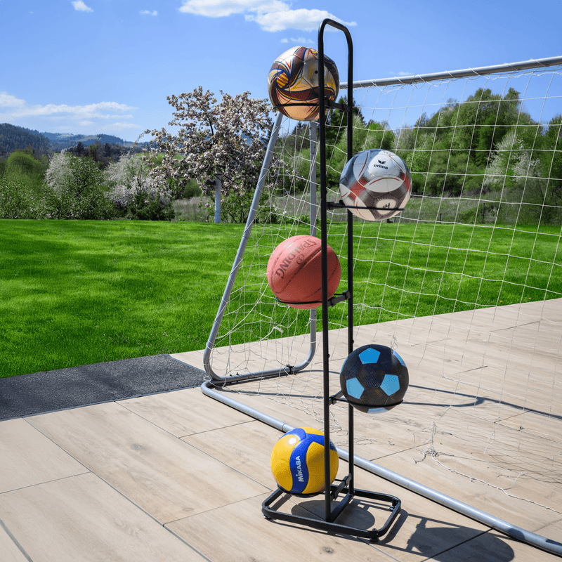 Labdatartó állvány, fekete, fém, LOBY