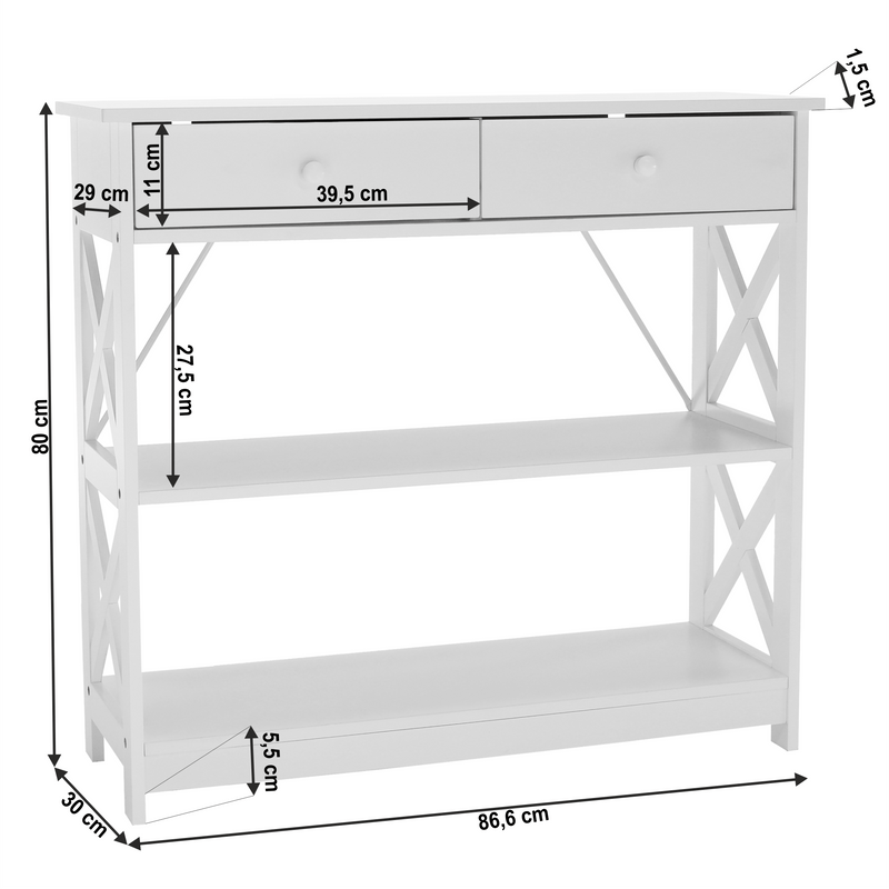 Konzolasztal, fehér, LOMIR