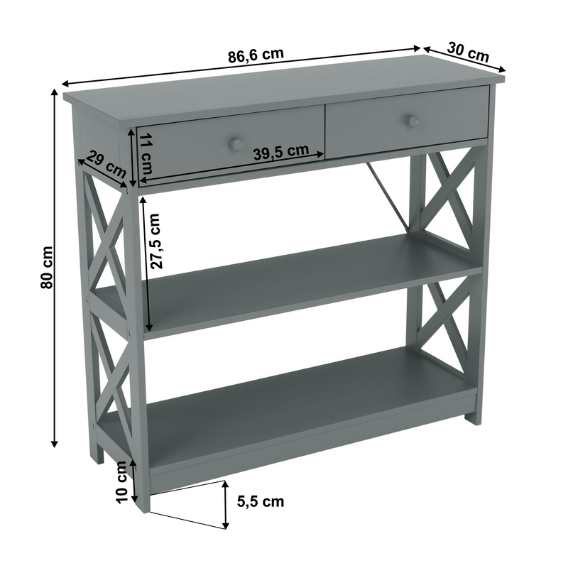 Konzolasztal, szürke, LOMIR