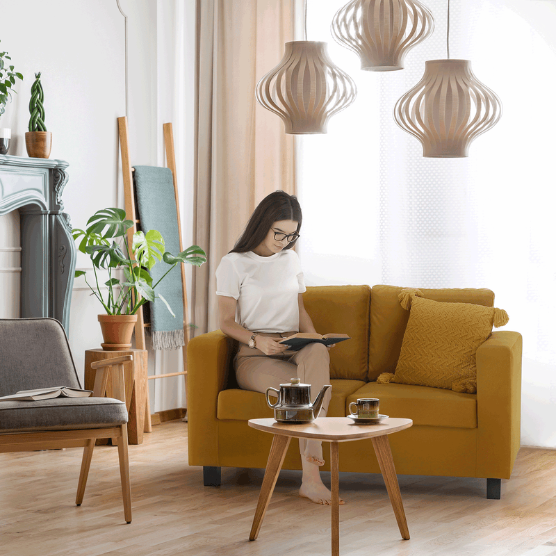 Teljesen kárpitozott heverő, mustár színű szövet, LUANA