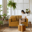 Teljesen kárpitozott heverő, mustár színű szövet, LUANA