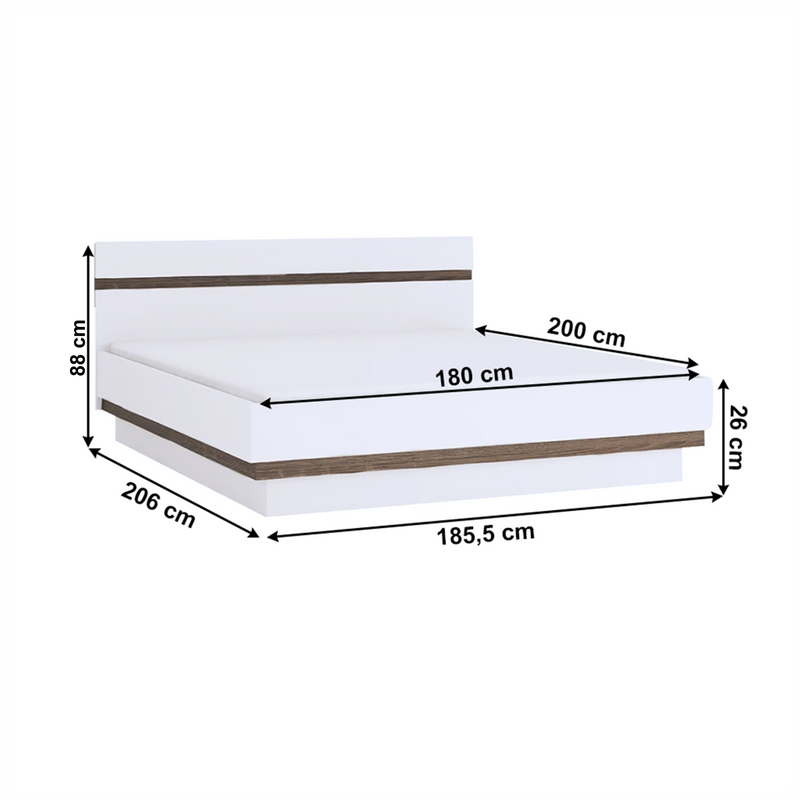Ágy 180, fehér extra magas fényű HG/sonoma tölgy sötét trufla, LYNATET TYP 93