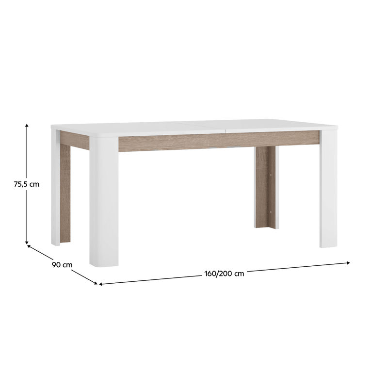 Széthúzható étkezőasztal, fehér extra magasfényű HG/sonoma tölgy sötét trufla, 160-200x90 cm, LYNATET TYP 75
