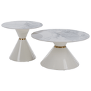 Dohányzóasztalok, 2 db-os szett, fehér márvány/fehér/arany, acél, MABUZ