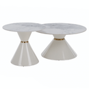 Dohányzóasztalok, 2 db-os szett, fehér márvány/fehér/arany, acél, MABUZ
