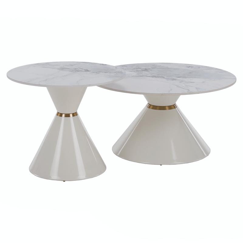 Dohányzóasztalok, 2 db-os szett, fehér márvány/fehér/arany, acél, MABUZ