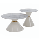 Dohányzóasztalok, 2 db-os szett, fehér márvány/fehér/arany, acél, MABUZ