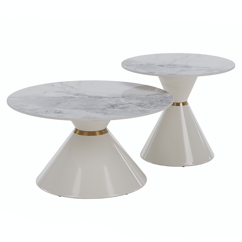 Dohányzóasztalok, 2 db-os szett, fehér márvány/fehér/arany, acél, MABUZ