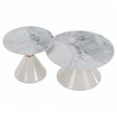 Dohányzóasztalok, 2 db-os szett, fehér márvány/fehér/arany, acél, MABUZ