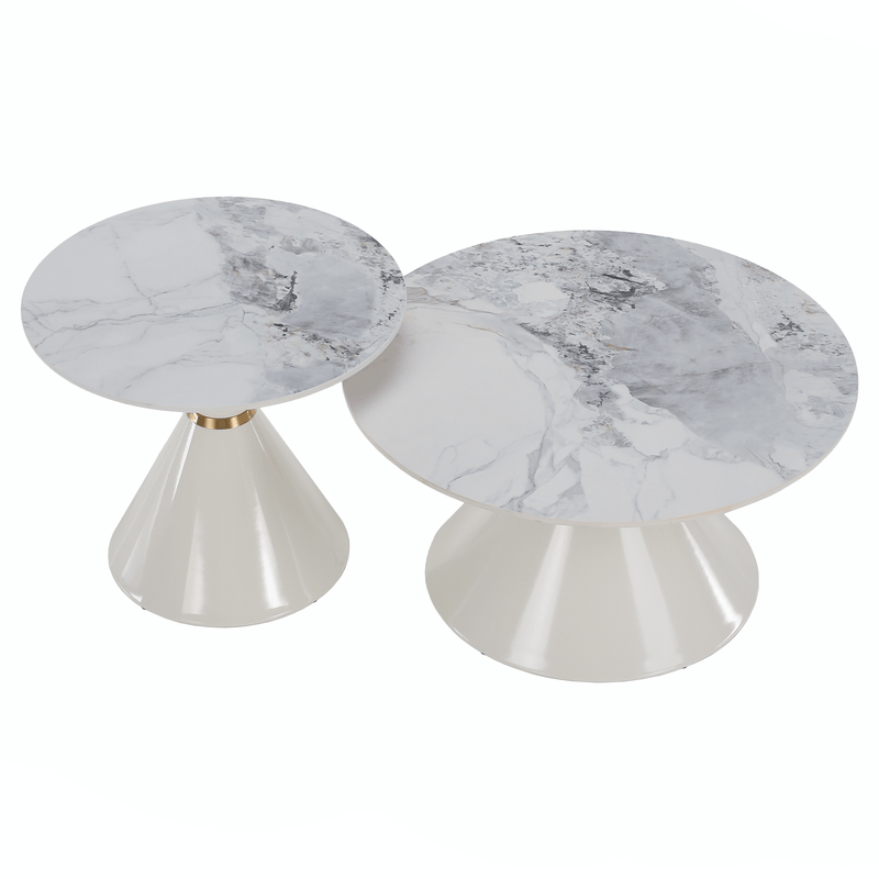Dohányzóasztalok, 2 db-os szett, fehér márvány/fehér/arany, acél, MABUZ