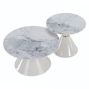 Dohányzóasztalok, 2 db-os szett, fehér márvány/fehér/arany, acél, MABUZ