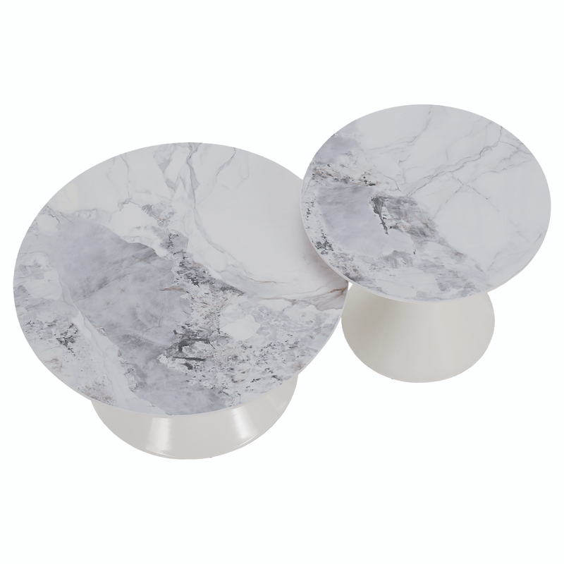 Dohányzóasztalok, 2 db-os szett, fehér márvány/fehér/arany, acél, MABUZ